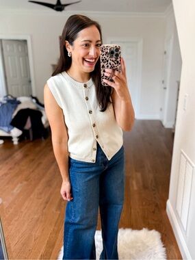 GAP Cream Knit Button-Front Sleeveless Sweater Vest